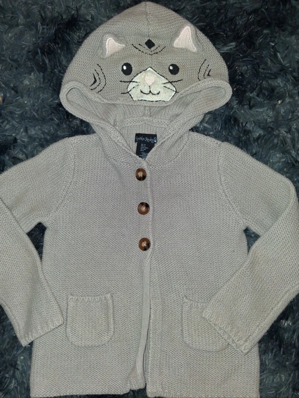 Cynthia Rowley Gray Hooded Cat Knit Cardigan
